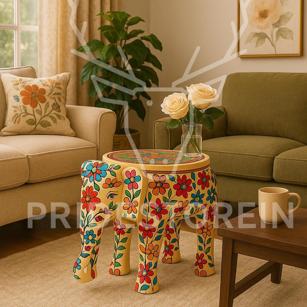 Boho Wooden Elephant Stool