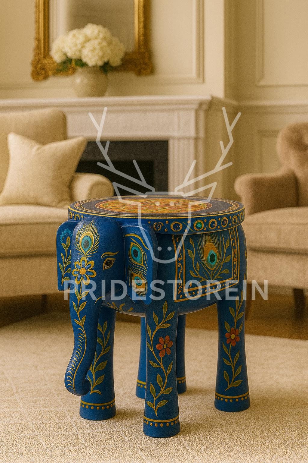 Boho Teak Elephant Accent Table