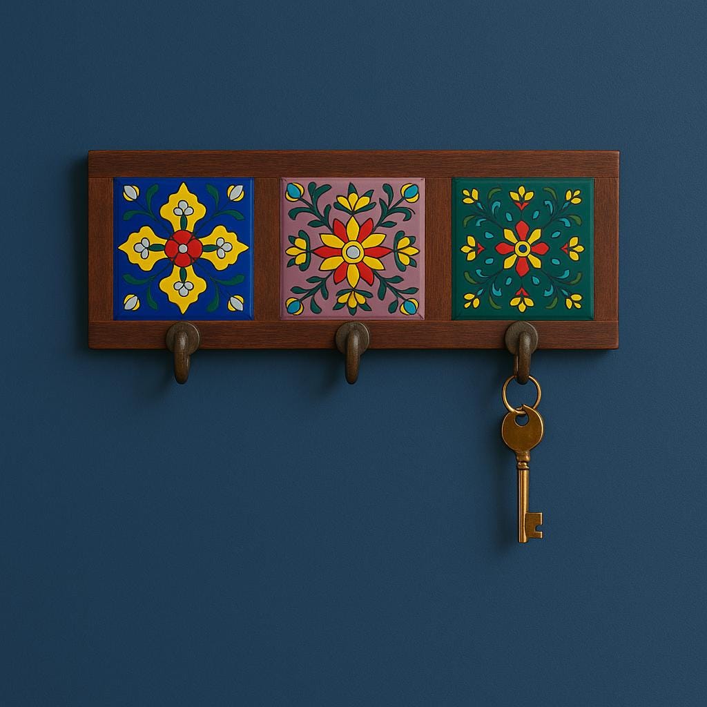 Wooden Key Rack - Ceramic Tile Inlay