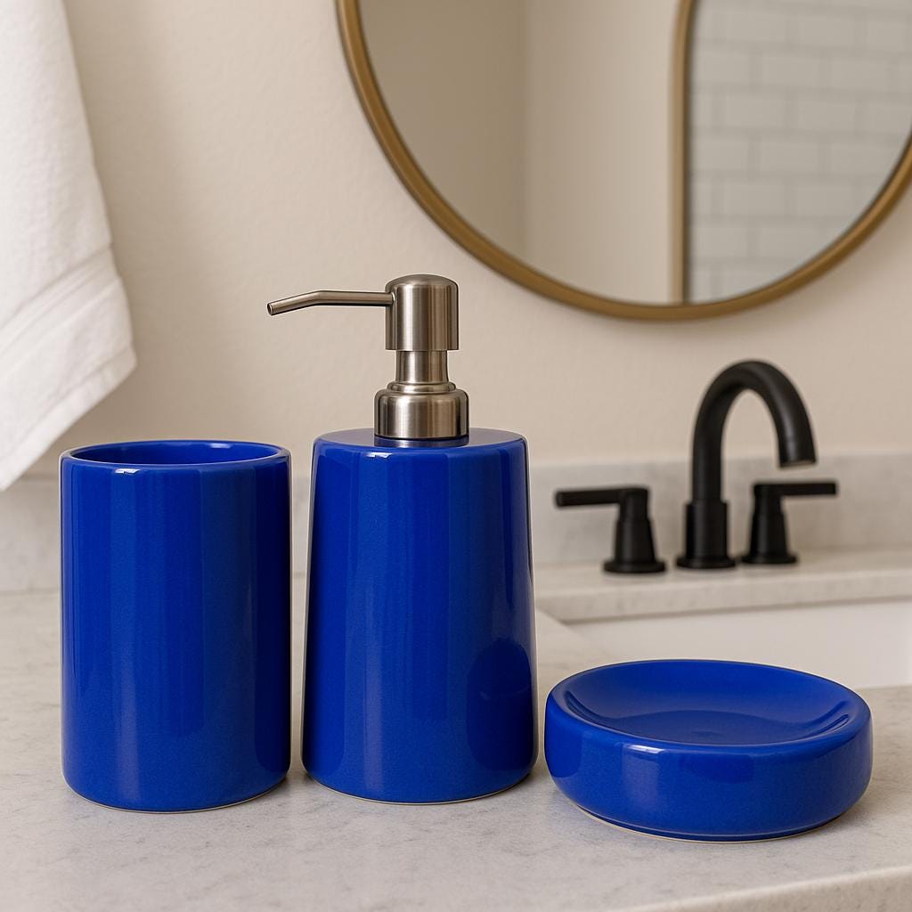 Elegant Blue Ceramic Bath Set