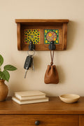 Ceramic Tile Key Rack  Minimalist Wooden Wall 2 Hook for Entryway or Office