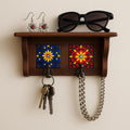 Dark Brown Ceramic Tile Key Rack  Minimalist Wooden Wall 2 Hook for Entryway or Office