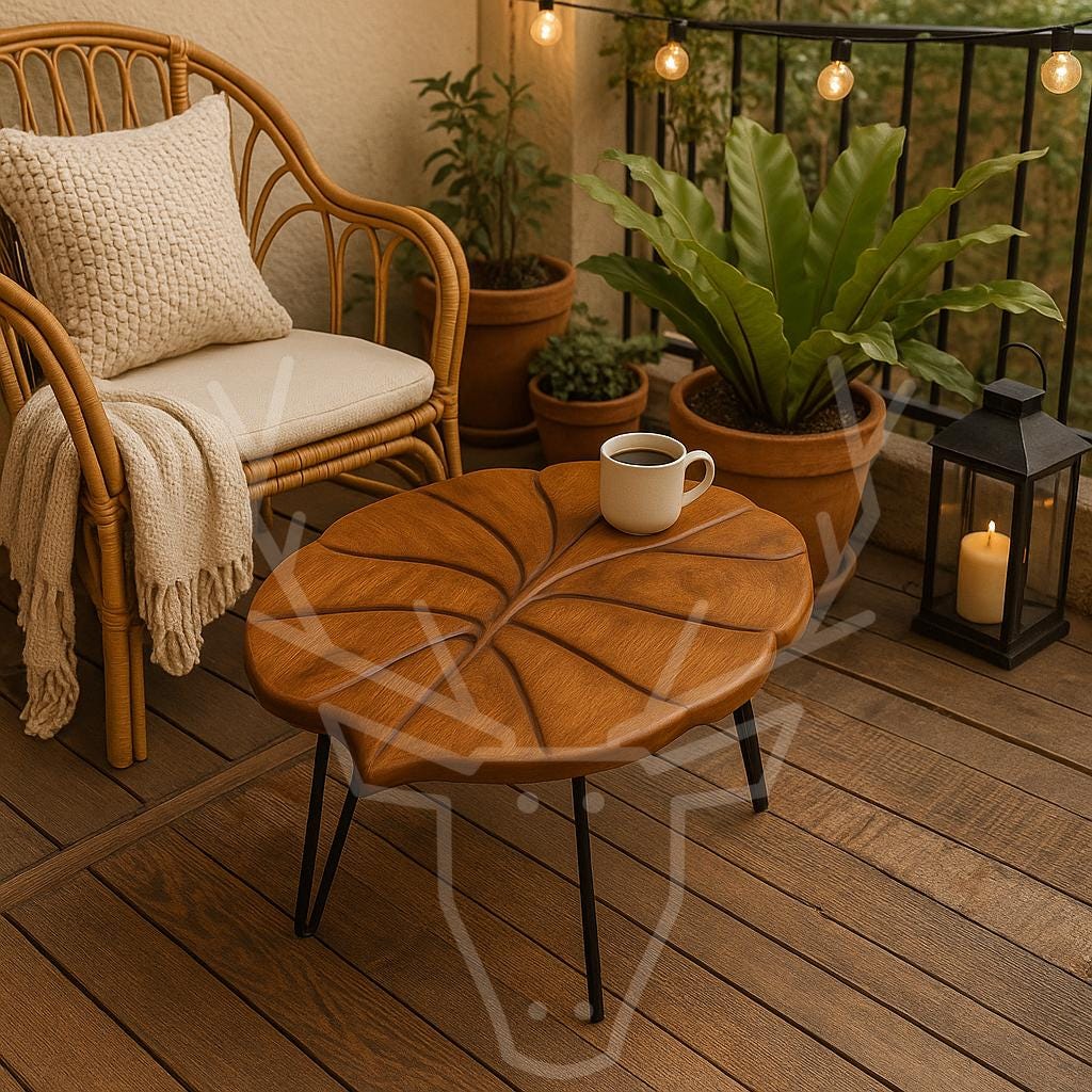 Alocasia Leaf Wooden Table  Handmade Elephant Ear Design | Modern Plant Inspired Wood Table | Unique Leaf Shaped Furniture for Living Room