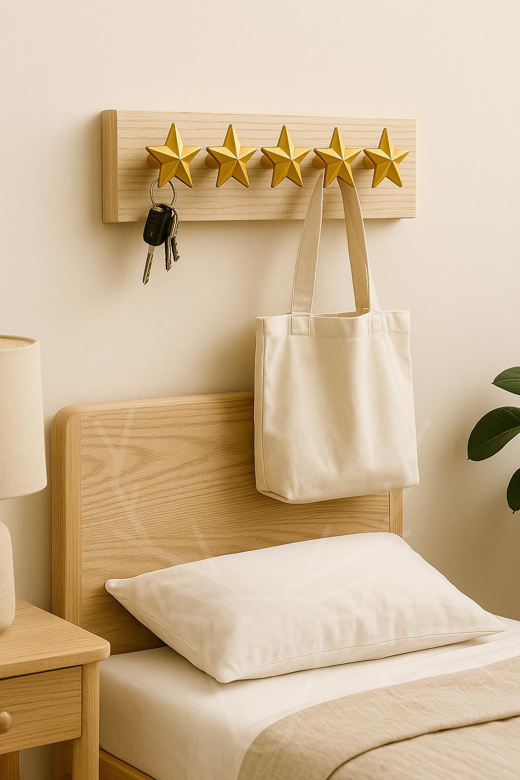 Modern OakWood Metal Star Key Rack  Minimalist Wooden Wall Hook for Entryway or Office
