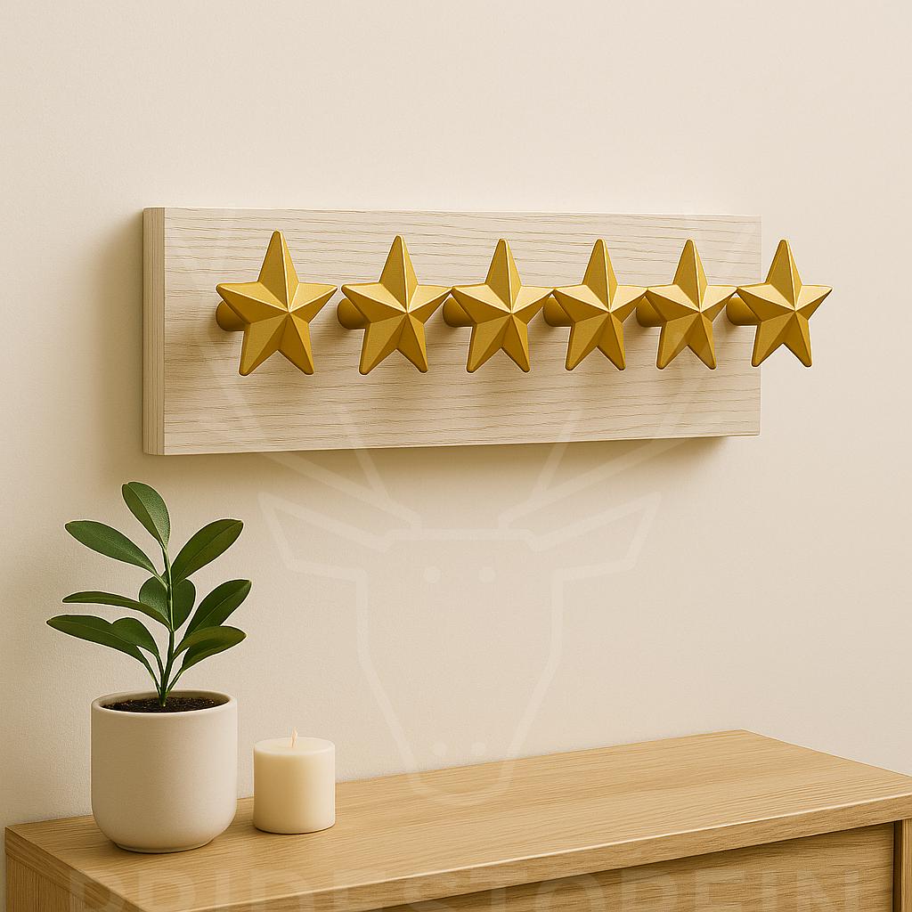Modern OakWood Metal Star Key Rack  Minimalist Wooden Wall Hook for Entryway or Office