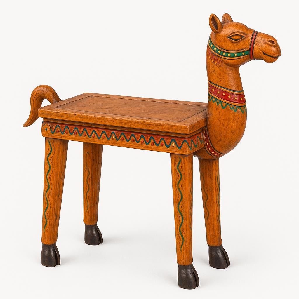 Wooden Camel Stool - Boho Accent Side Table