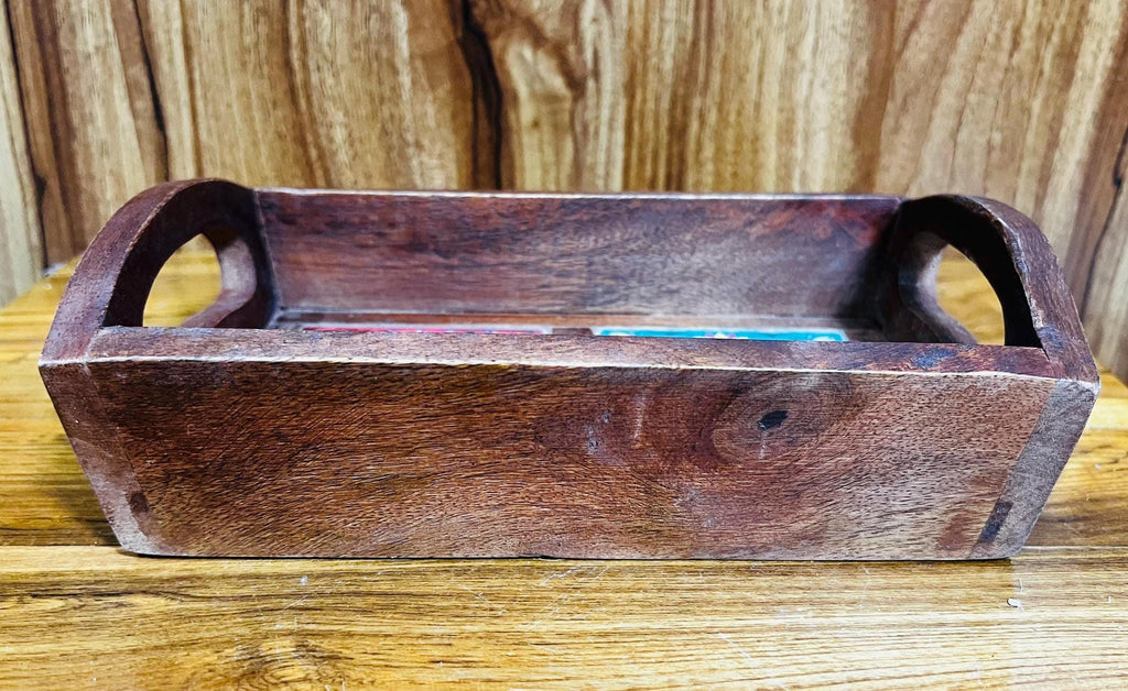 Royal Handcrafted Wooden Serving Tray: Boho Floral 2 Inlay Ceramic Tiles tray