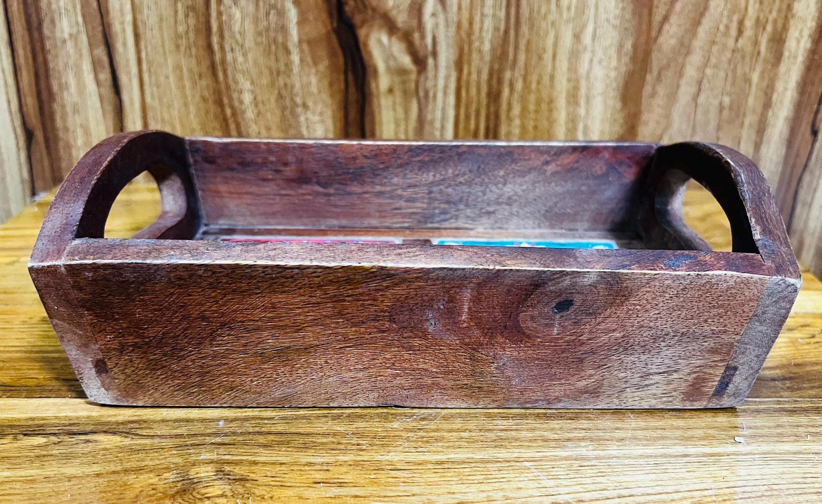 Royal Handcrafted Wooden Serving Tray: Boho Floral 2 Inlay Ceramic Tiles tray