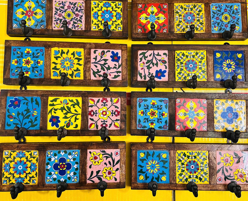 Wooden Key Rack - Ceramic Tile Inlay