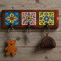 Inlay Ceramic Tile Key Rack  Wooden Wall Hook for Entryway or Office