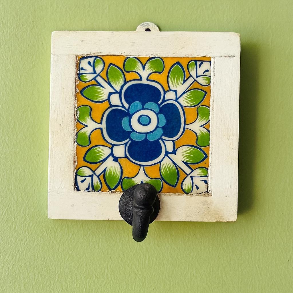 Ceramic Tile Key Rack - Wooden Wall Hook