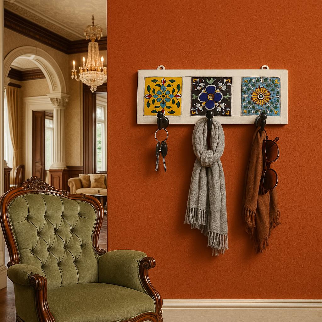 Ceramic Tile Key Rack - Wooden Wall Hook