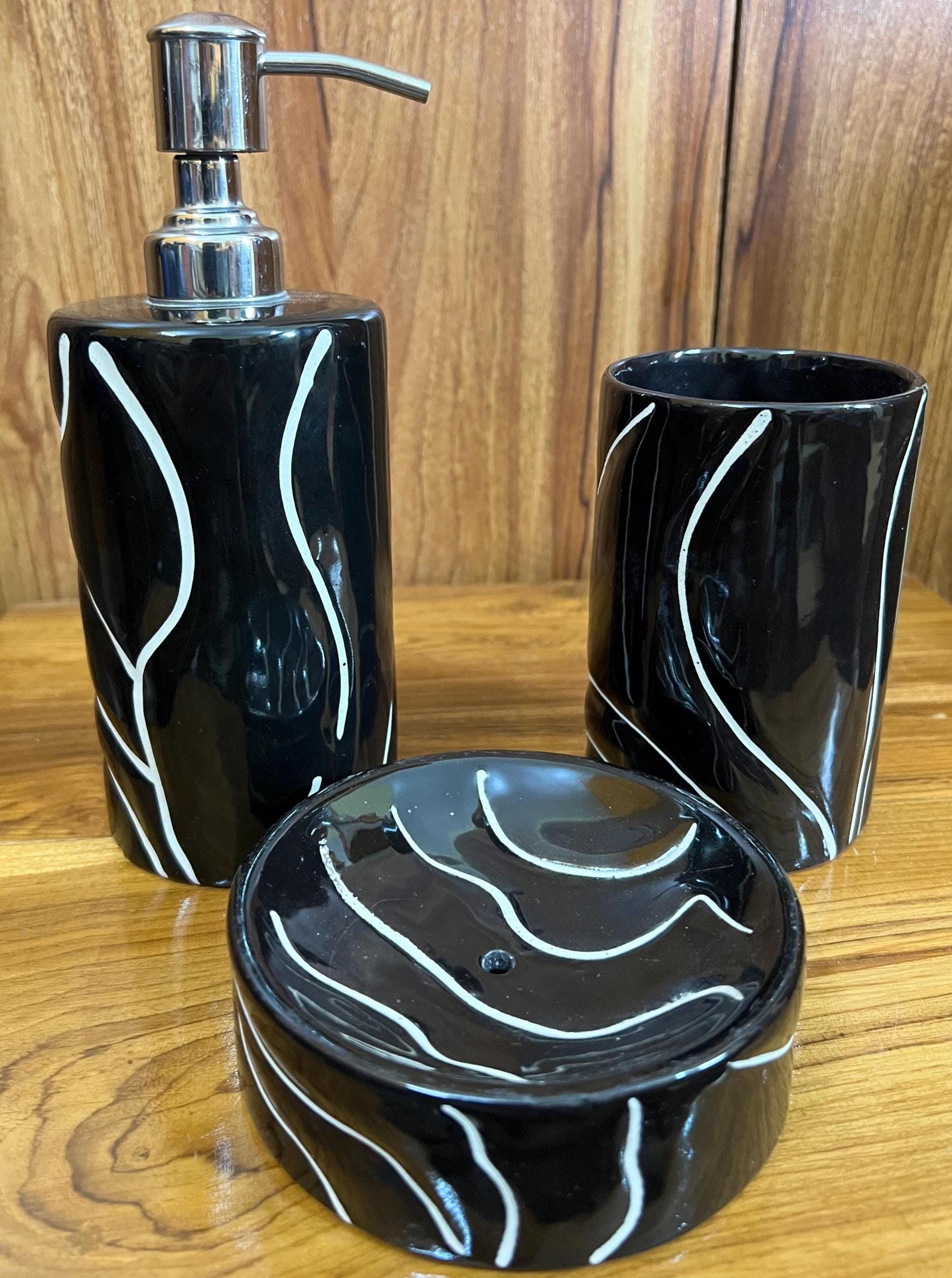 Handmade Ceramic Bathroom 3 Piece Set: Minimalist Black Line