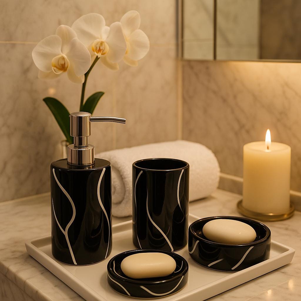 Handmade Ceramic Bathroom 3 Piece Set: Minimalist Black Line