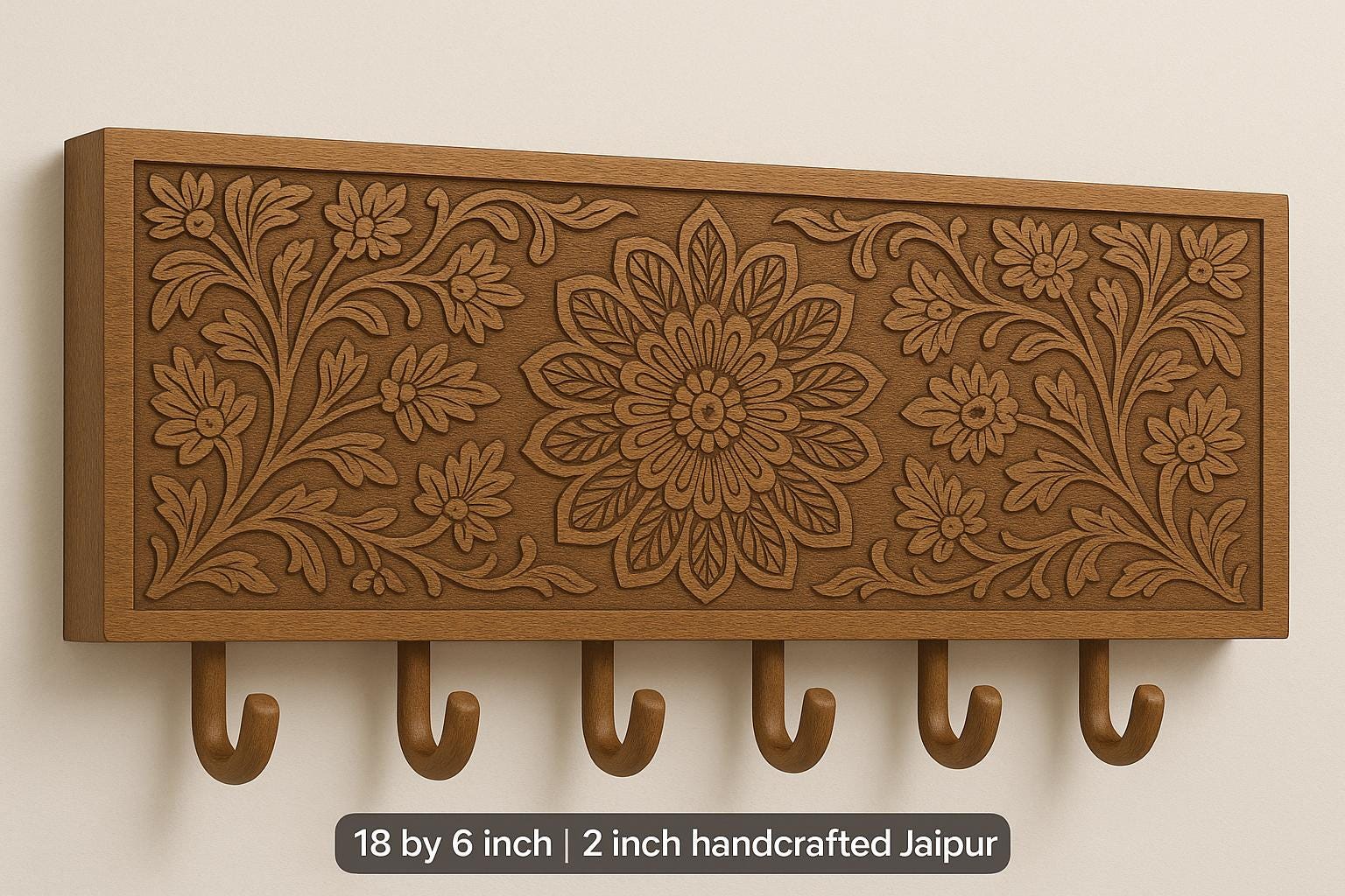 Wooden Wall Hook Rack 18x6" - Floral Paisley