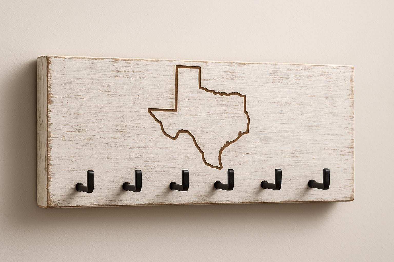 Texas Key Holder - Wooden Wall Rack with 6 Hooks