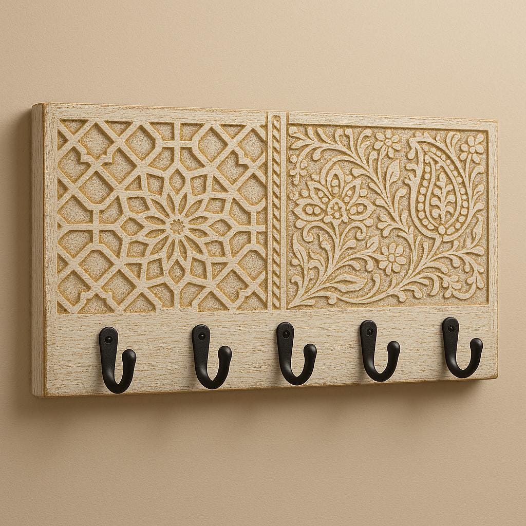 Wooden Wall Key  6 Black Hooks Harmonious Wooden Key Holder Design |white Rustic Entryway Organizer | Handcrafted Solid Wood Wall Decor