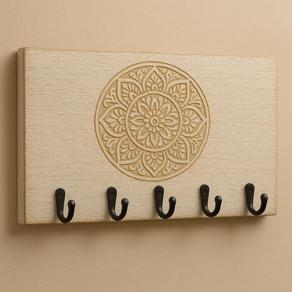 Wooden Wall Key Holder - Mandala Design
