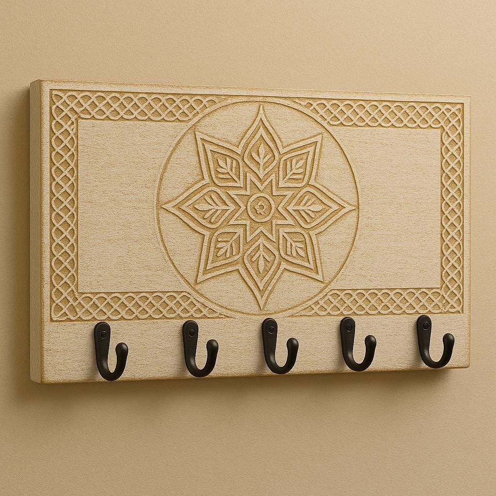 Wall Key Holder - 6 Hooks White Design