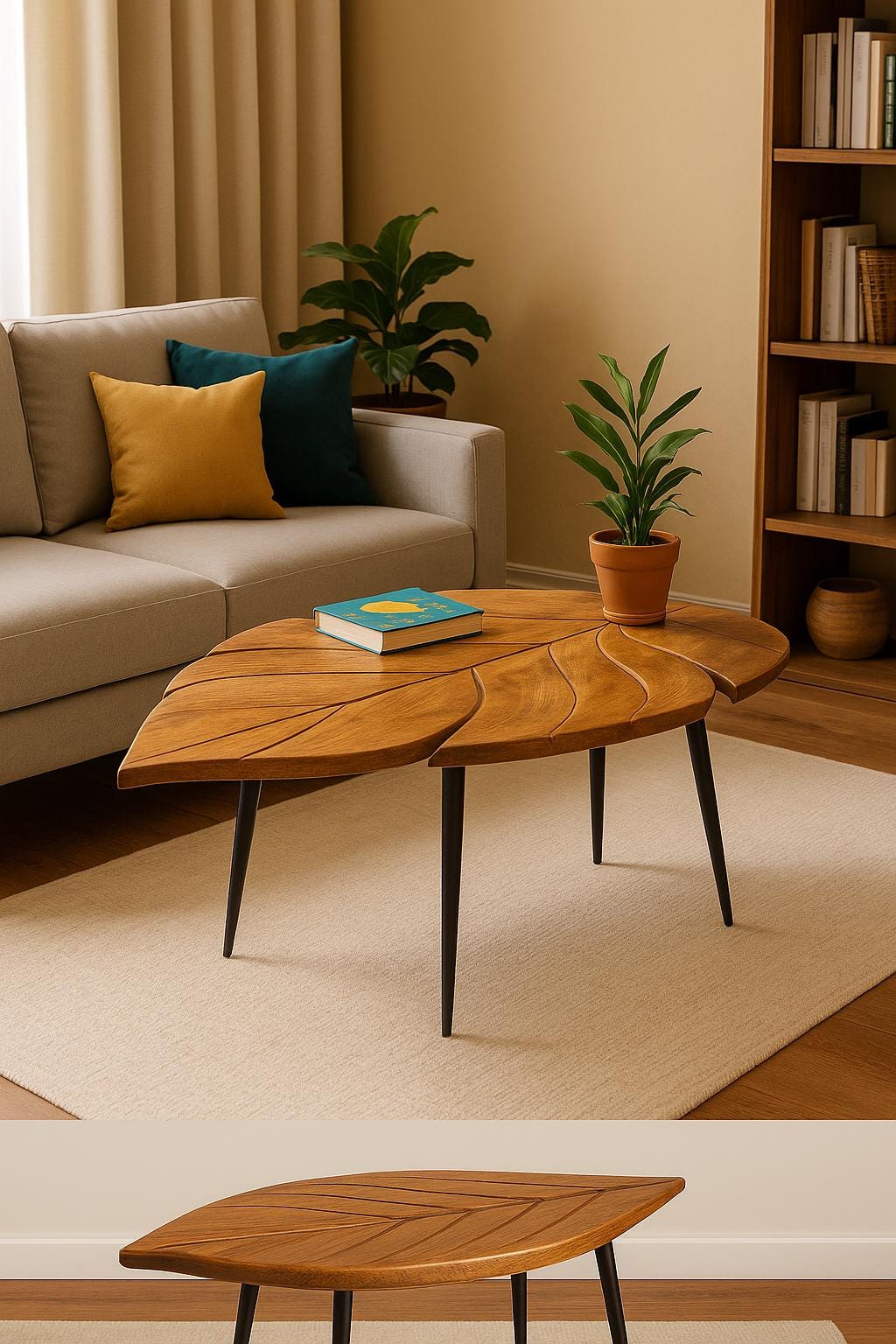 Handcrafted Monstera Leaf Coffee Table  Mango Wooden Furniture  Botanical Boho Living Room Accent