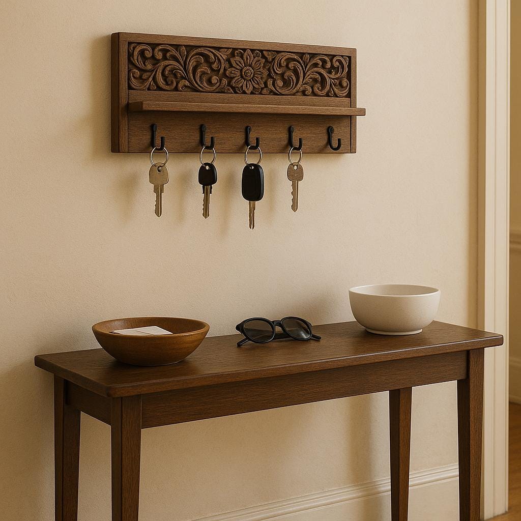 Wooden Wall Key Holder - 6 Hooks Coffee