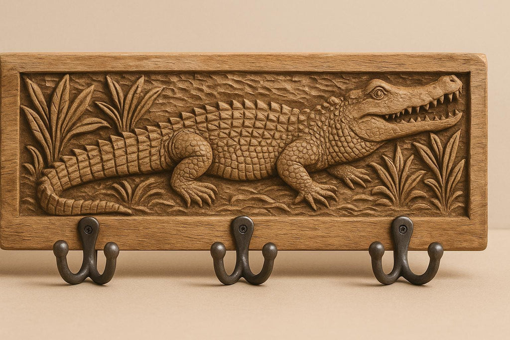 Wooden Wall Key Holder - 6 Hooks Crocodile