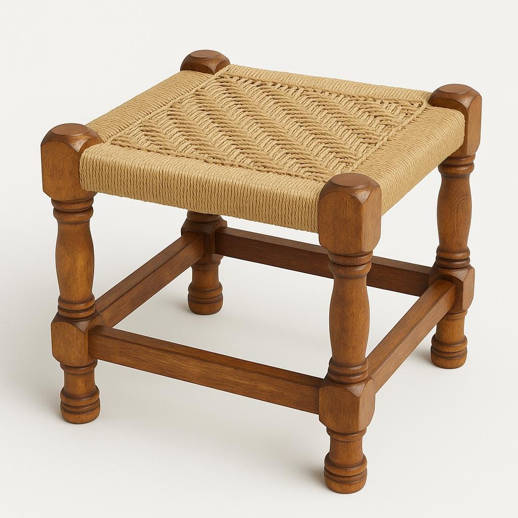 High-Gloss Teak Stool  Accent Corners | Modern Rustic Jute Stool