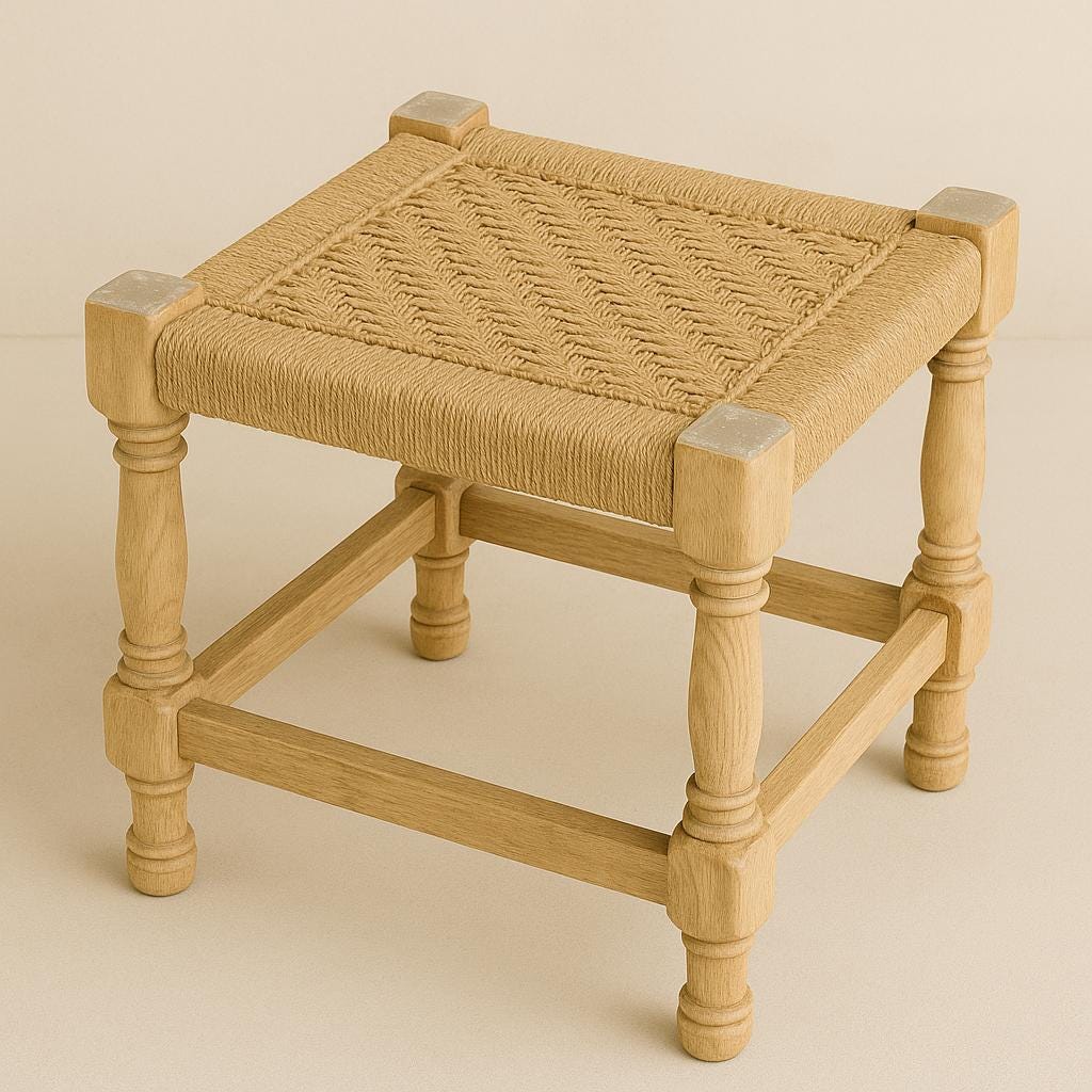 High-Gloss Teak Stool  Accent Corners | Modern Rustic Jute Stool
