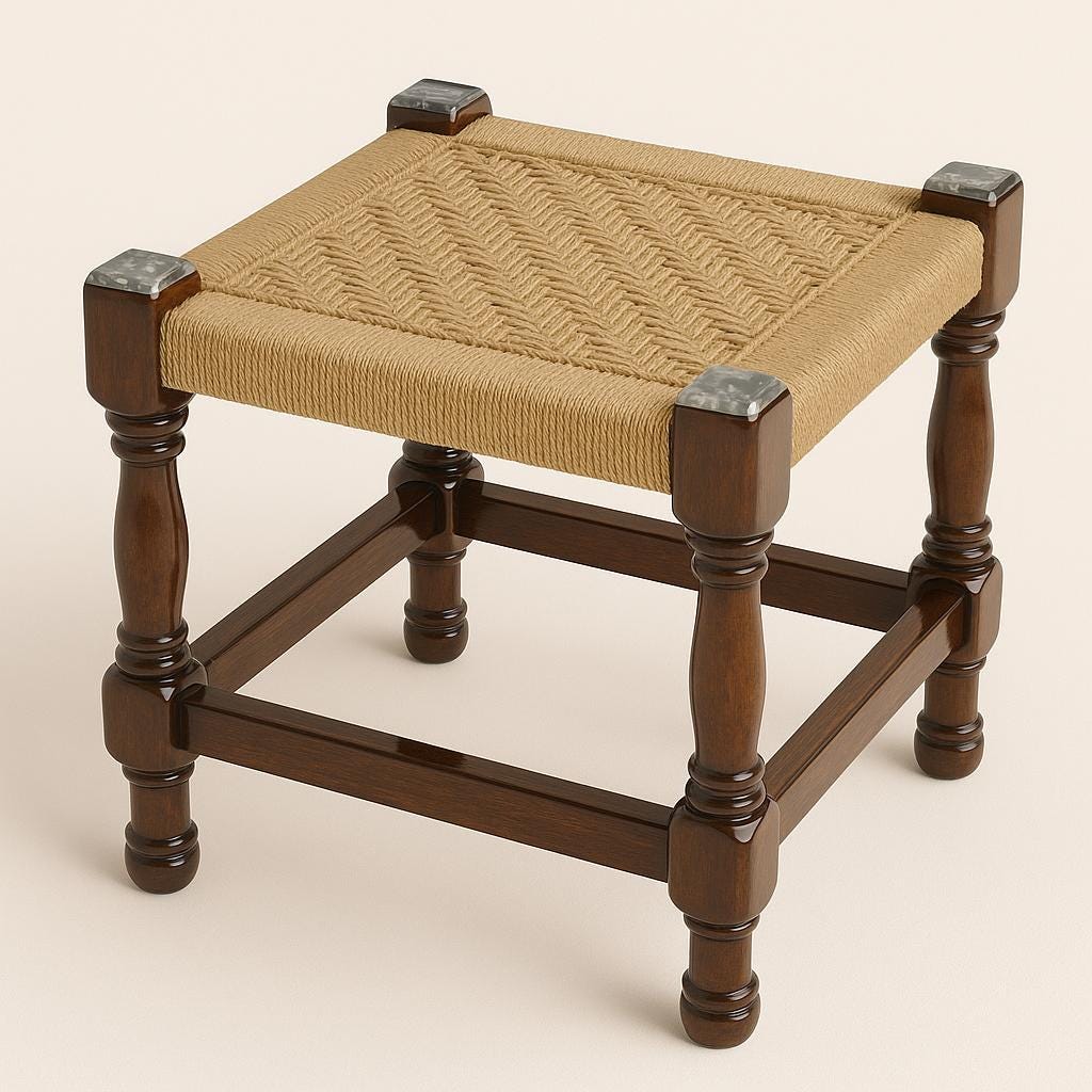 High-Gloss Teak Stool  Accent Corners | Modern Rustic Jute Stool