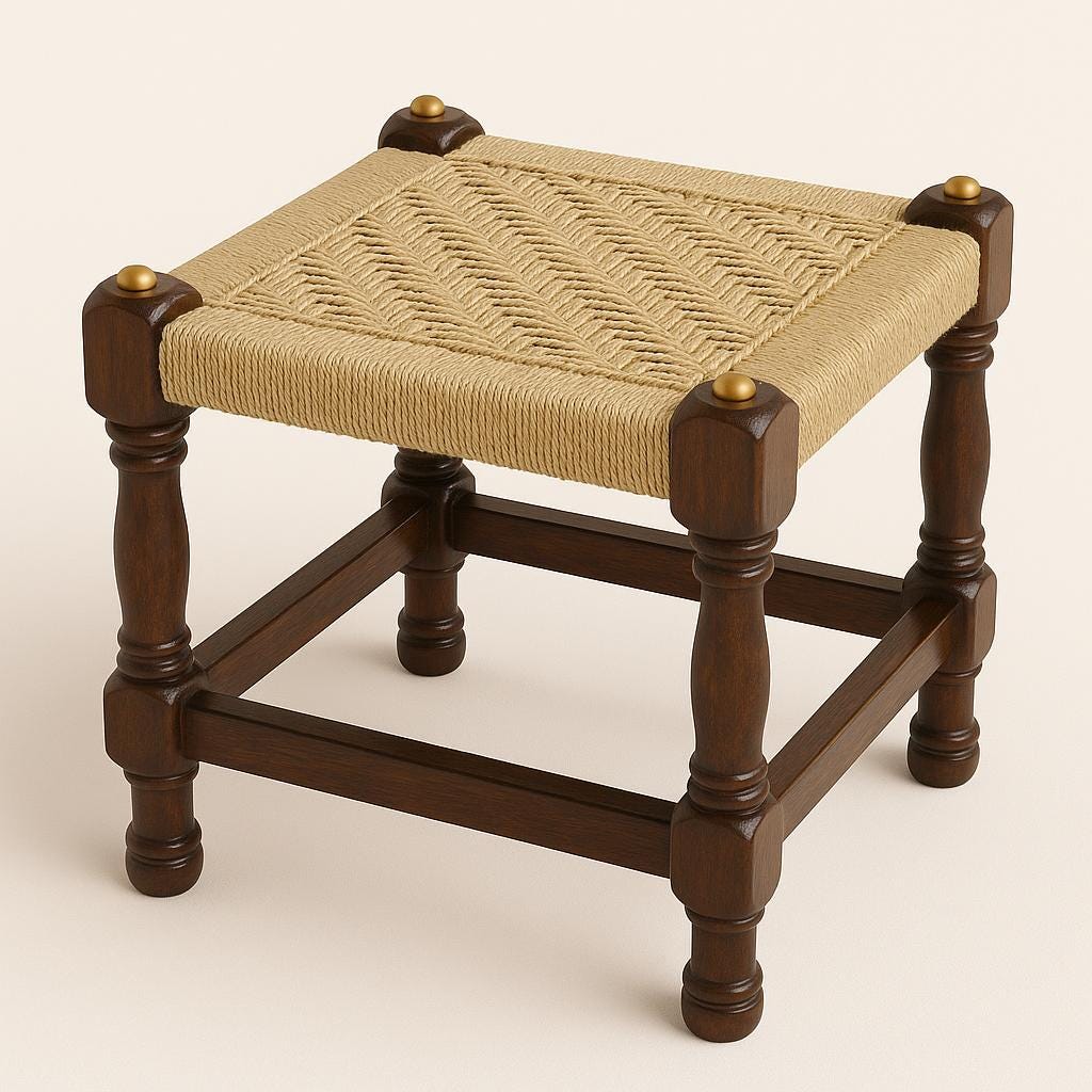 High-Gloss Teak Stool  Accent Corners | Modern Rustic Jute Stool
