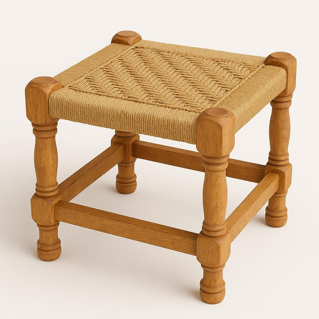 High-Gloss Teak Stool  Accent Corners | Modern Rustic Jute Stool