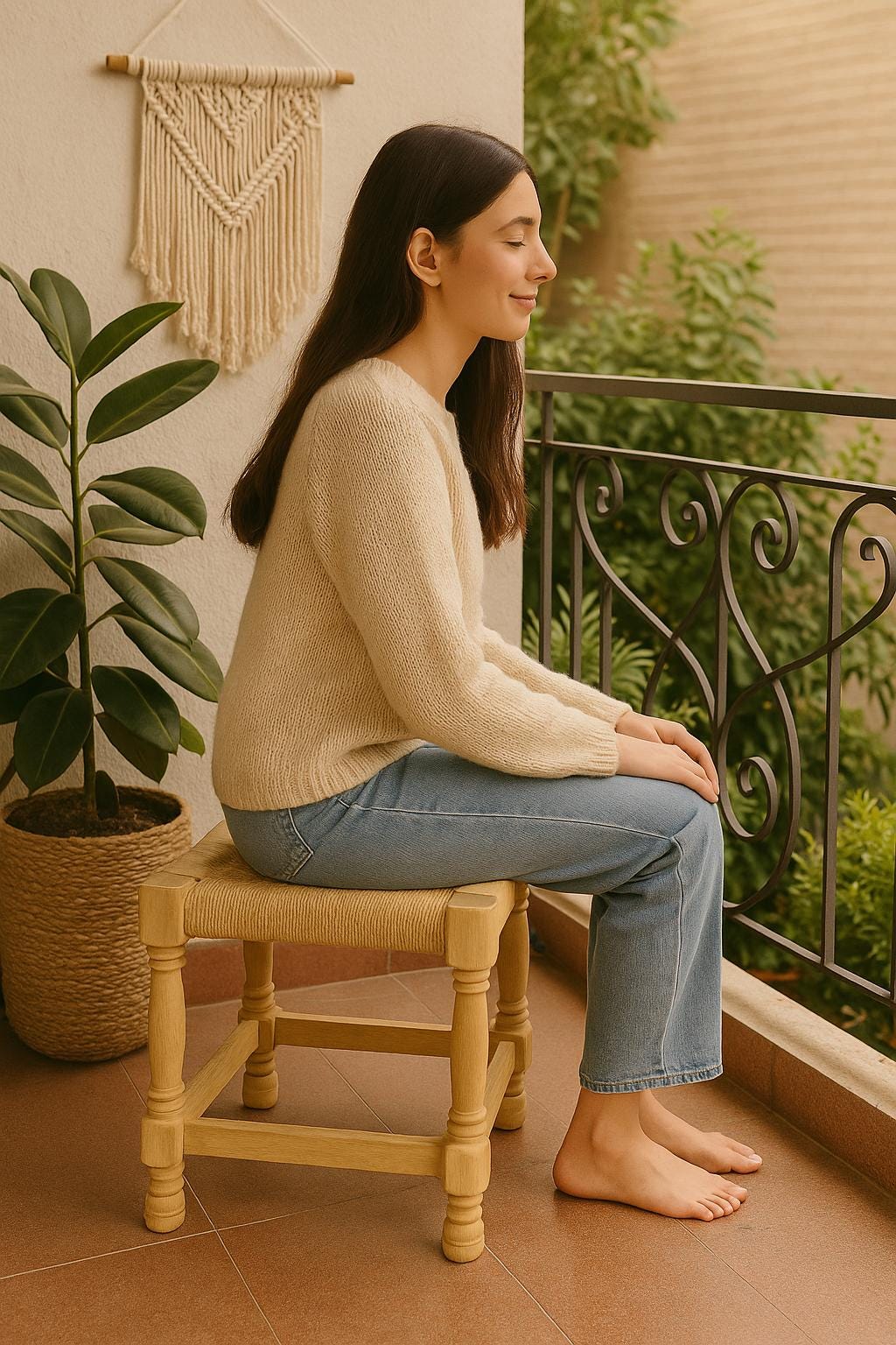 High-Gloss Teak Stool  Accent Corners | Modern Rustic Jute Stool