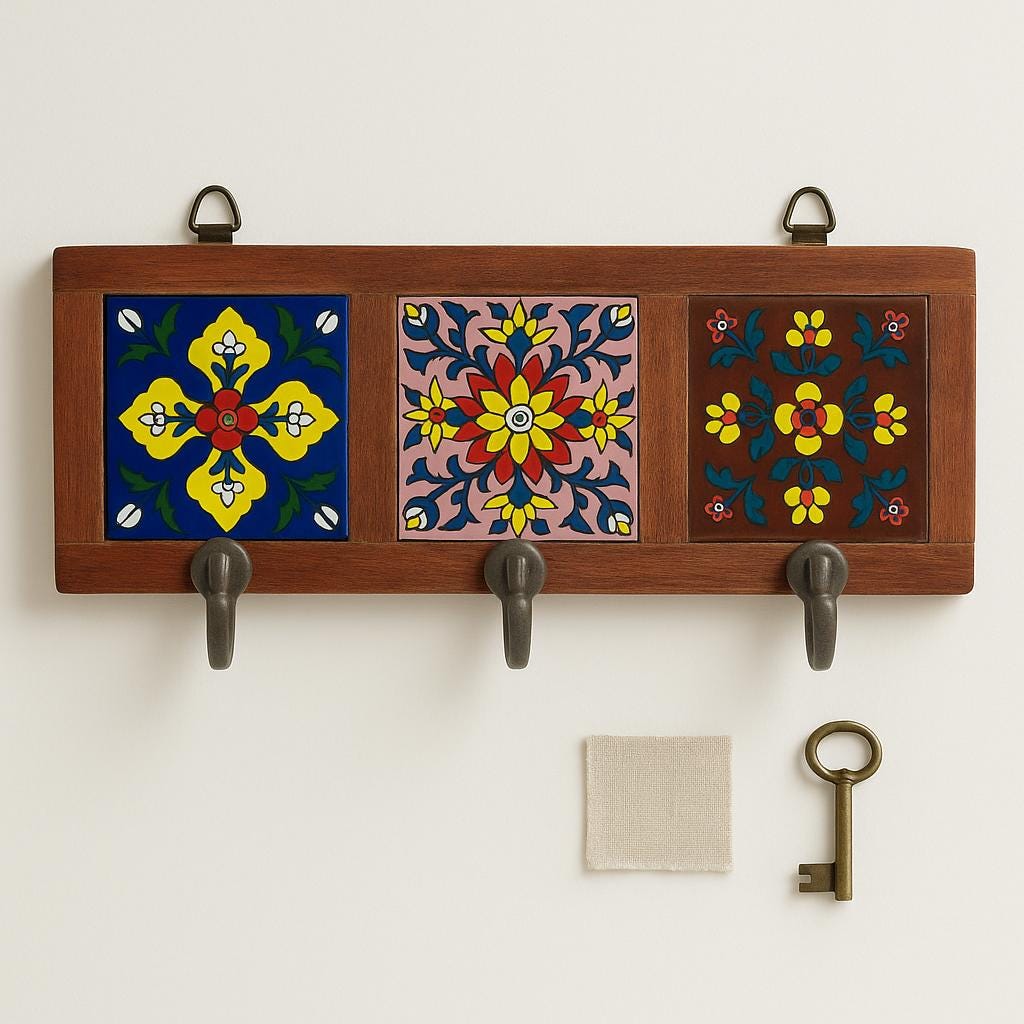 Wooden Key Rack - Ceramic Tile Inlay