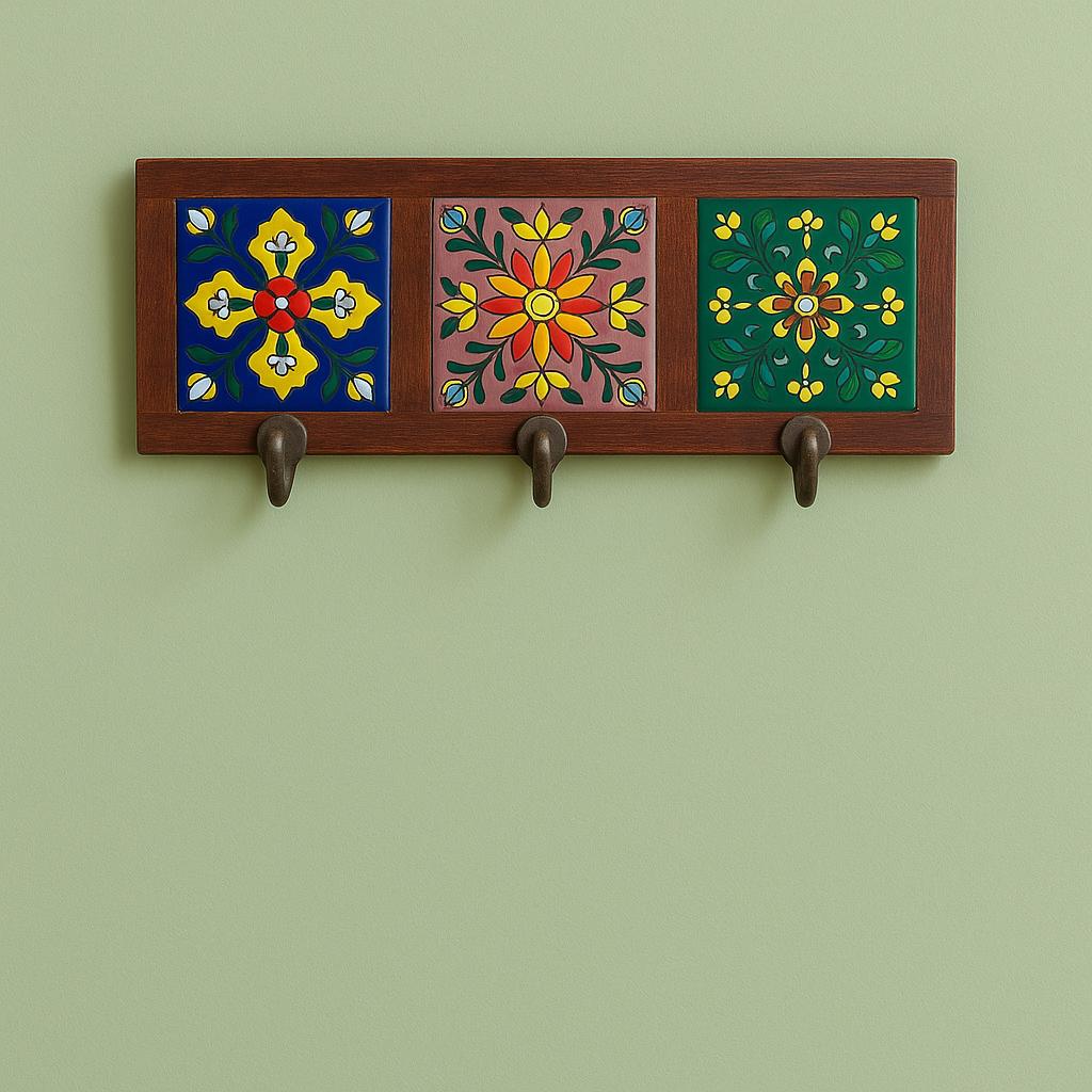 Wooden Key Rack - Ceramic Tile Inlay