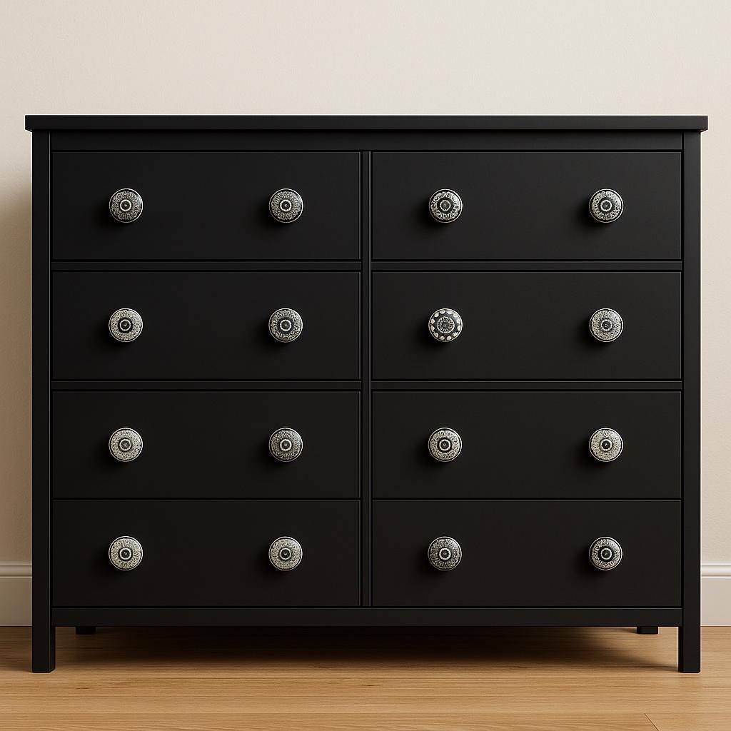 Black White Ceramic  10 Cabinet Knob Set  Mandala Drawer Pull Nuts & Bolts Included