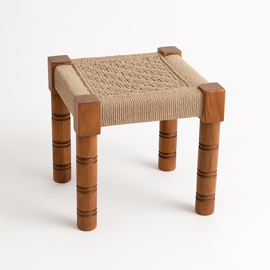 Modern minimalism Handcrafted Wooden Charpai Stool  Rope Woven Accent Table, Footrest, Plant Stand, Bedside Stool, Rustic Boho Furniture