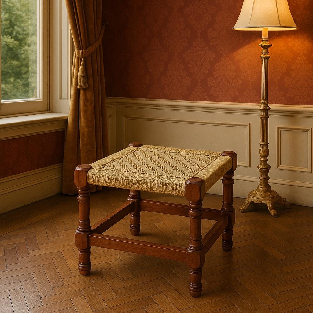 Handwoven Jute Stool - Wooden Charpai Footrest