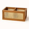 Handmade Teak Wood Cane Organizer | Rustic Desk Storage Box