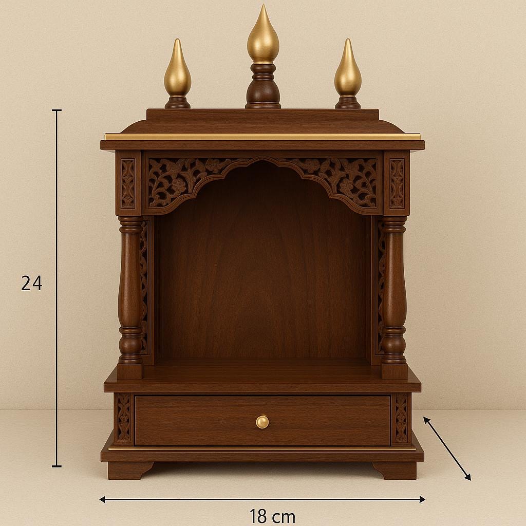 Wooden Pooja Mandir - Golden Kalash Motif