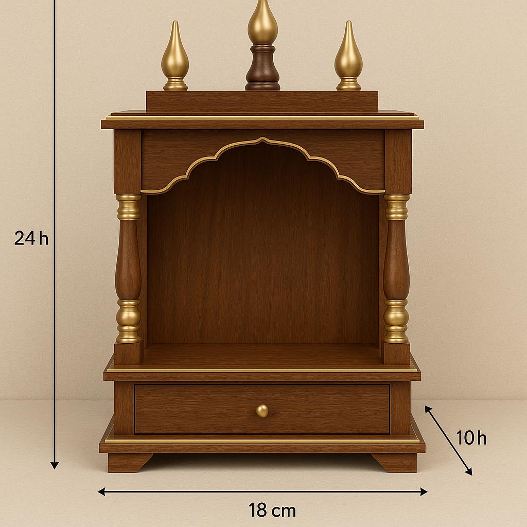 Wooden Pooja Mandir - Golden Kalash Motif