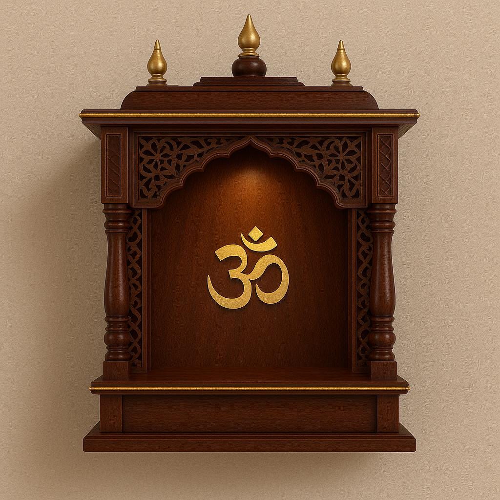 Wooden Pooja Mandir - Golden Kalash Motif