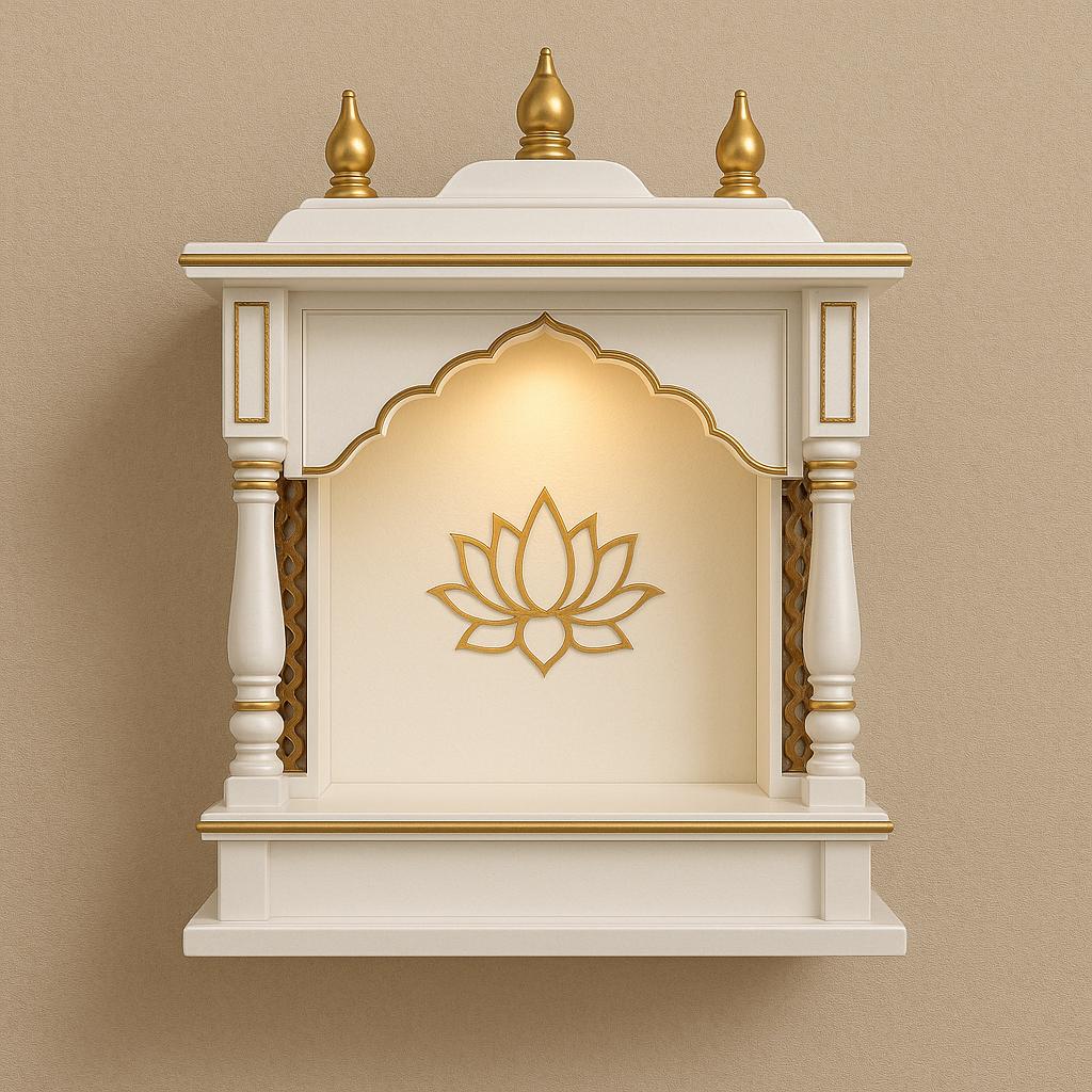 Wooden Pooja Mandir - Golden Kalash Motif