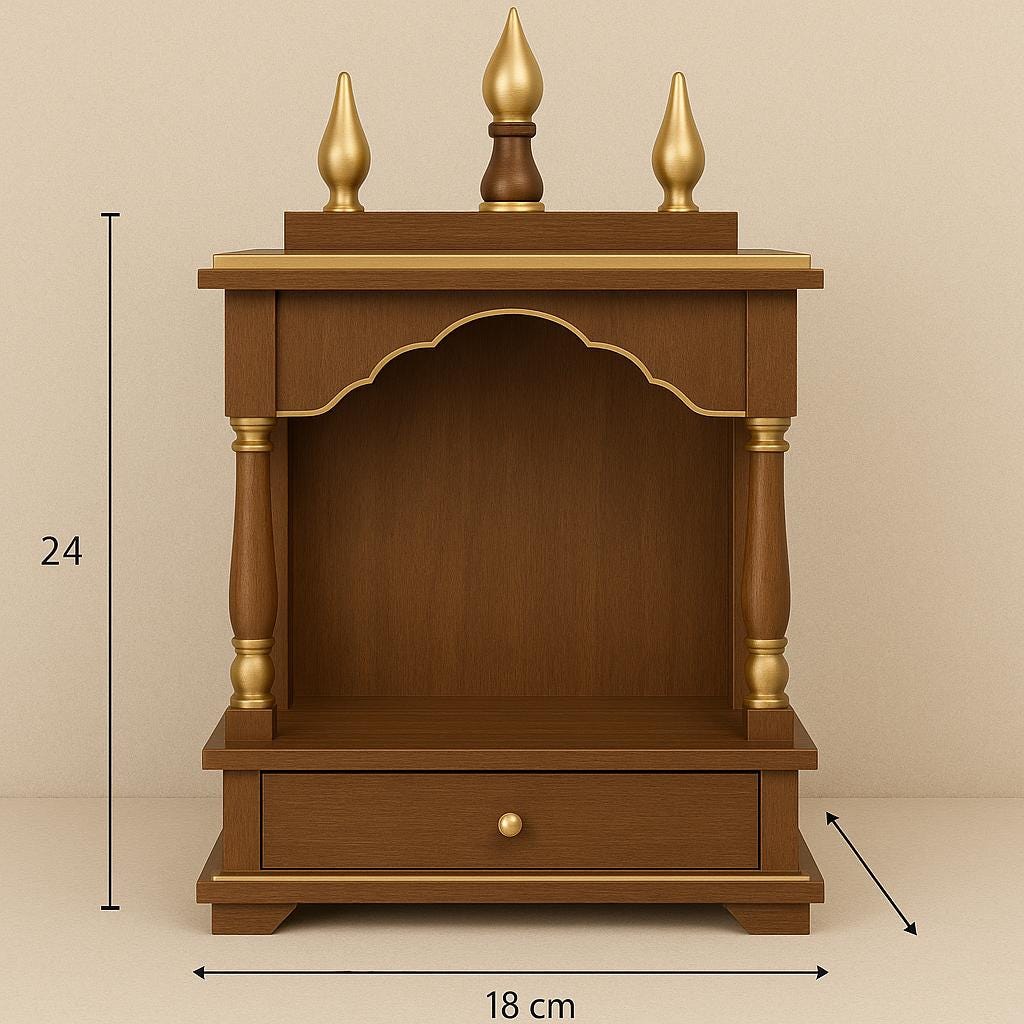 Wooden Pooja Mandir - Golden Kalash Motif