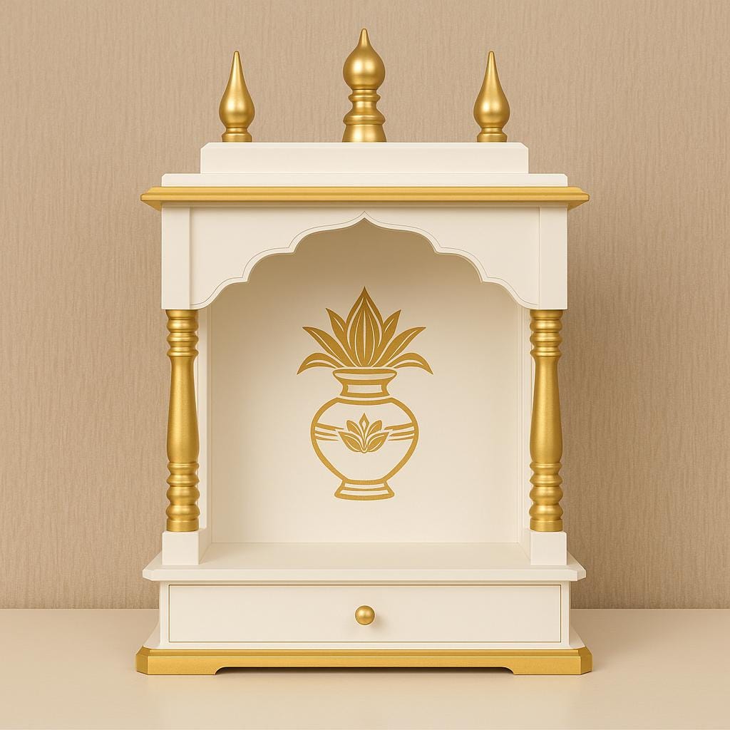 Wooden Pooja Mandir - Golden Kalash Motif