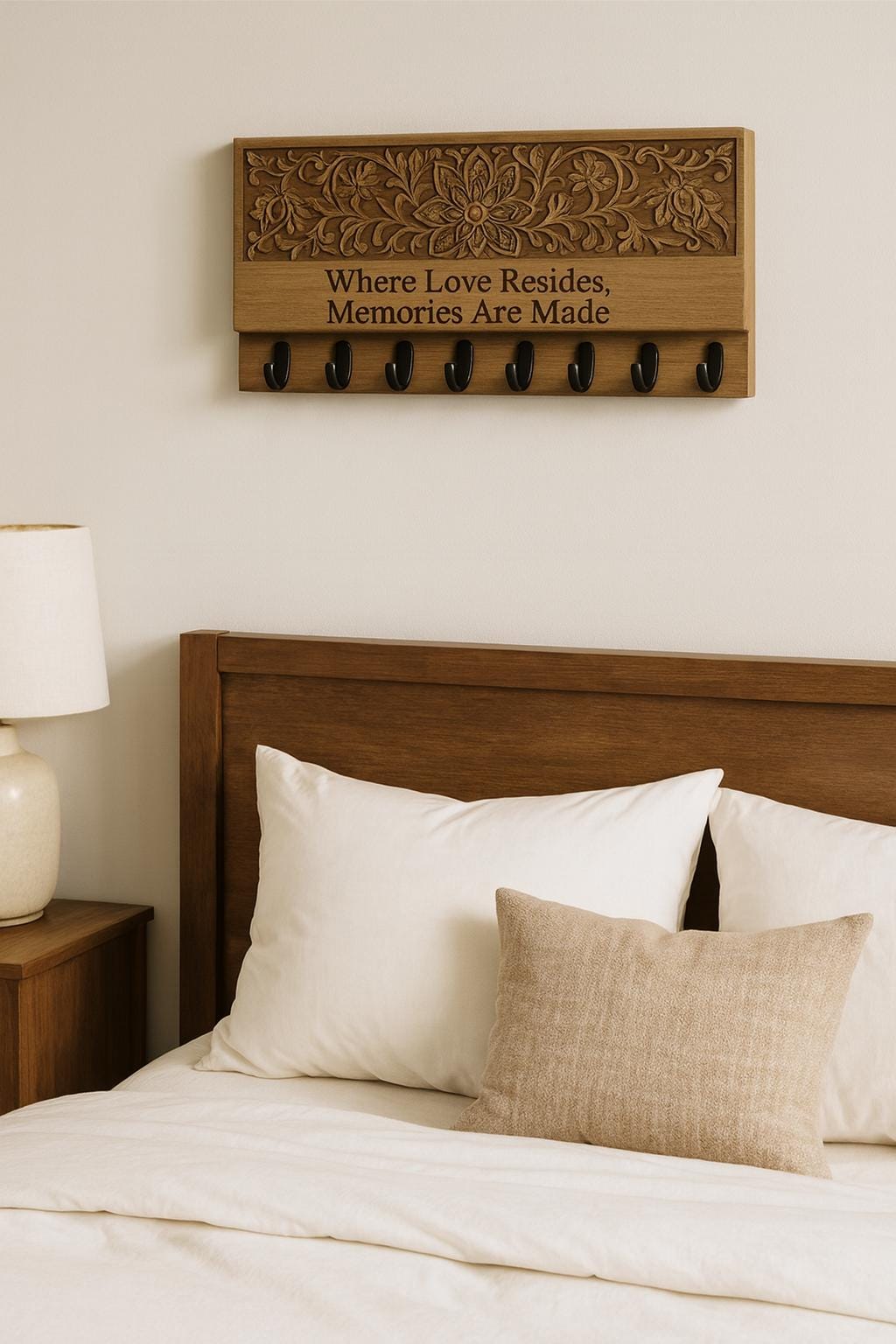 Wooden Wall Hook Rack - Text Engraving 18x6"