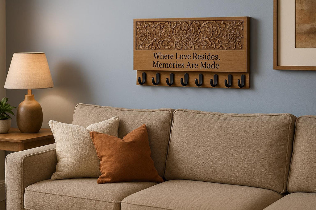 Wooden Wall Hook Rack - Text Engraving 18x6"