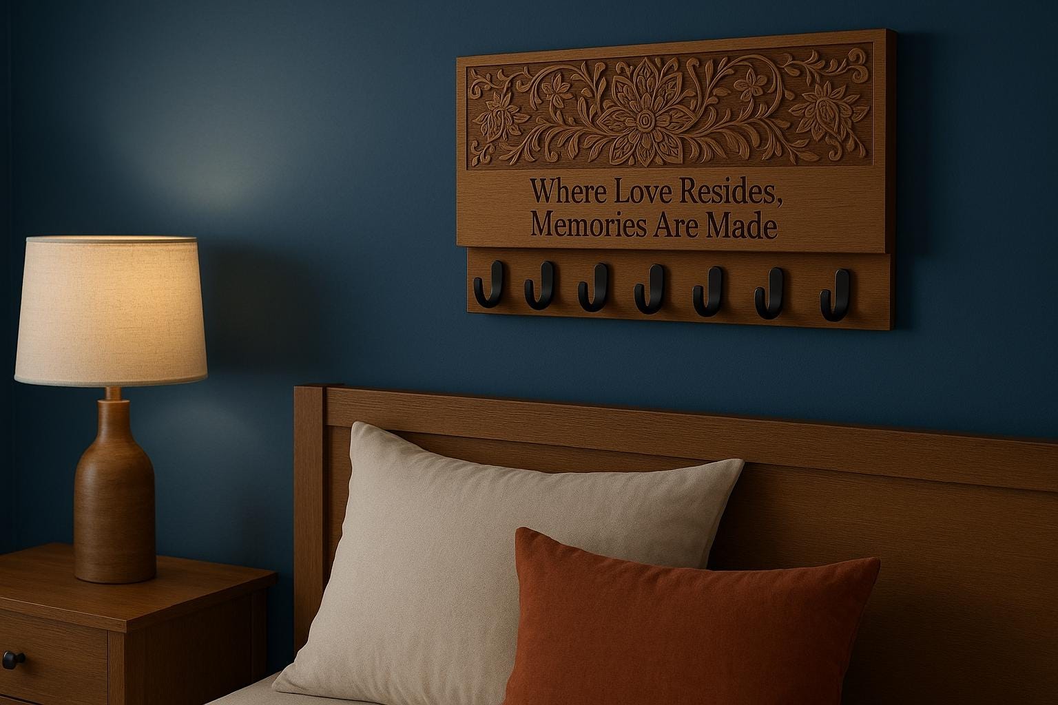 Wooden Wall Hook Rack - Text Engraving 18x6"