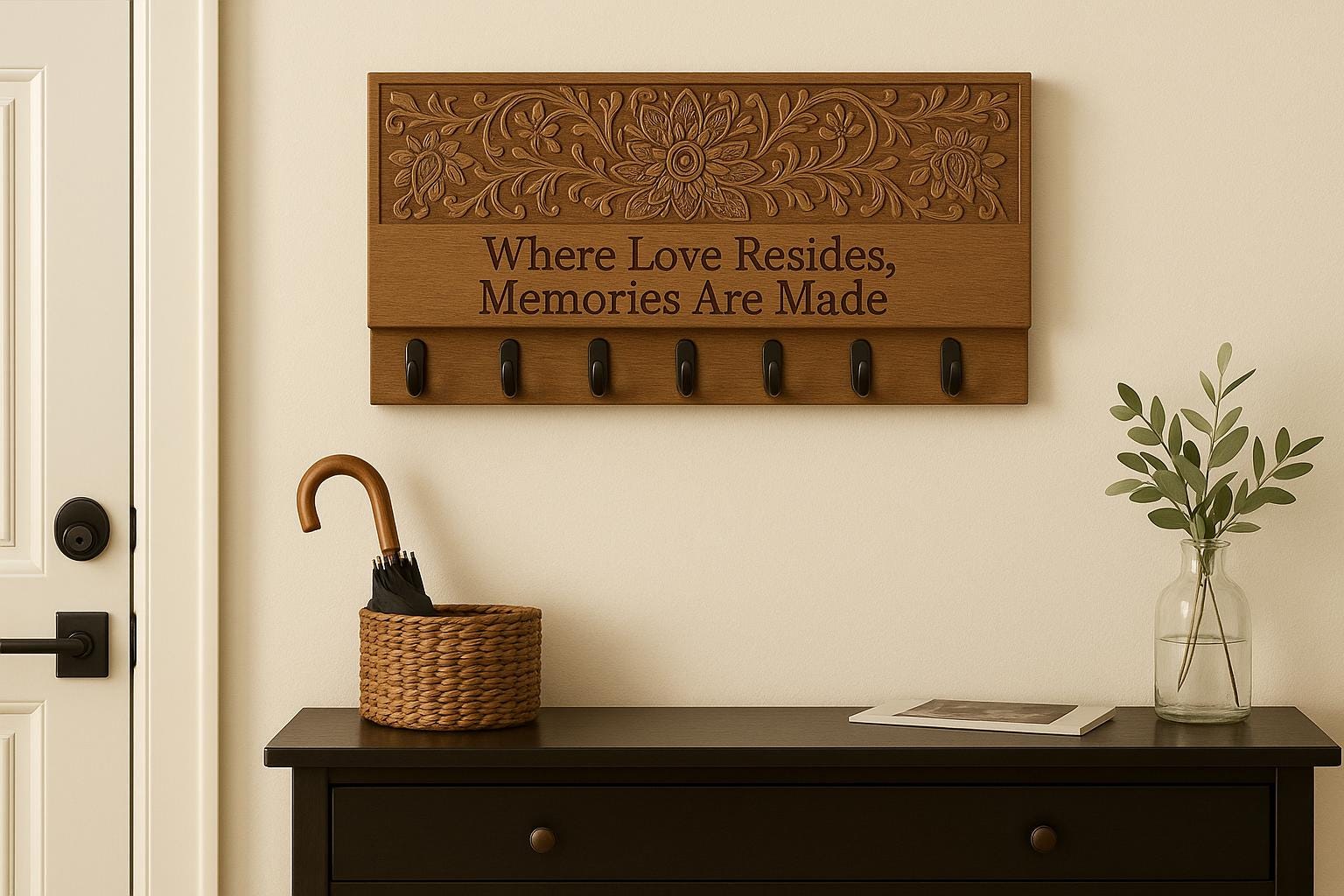 Wooden Wall Hook Rack - Text Engraving 18x6"