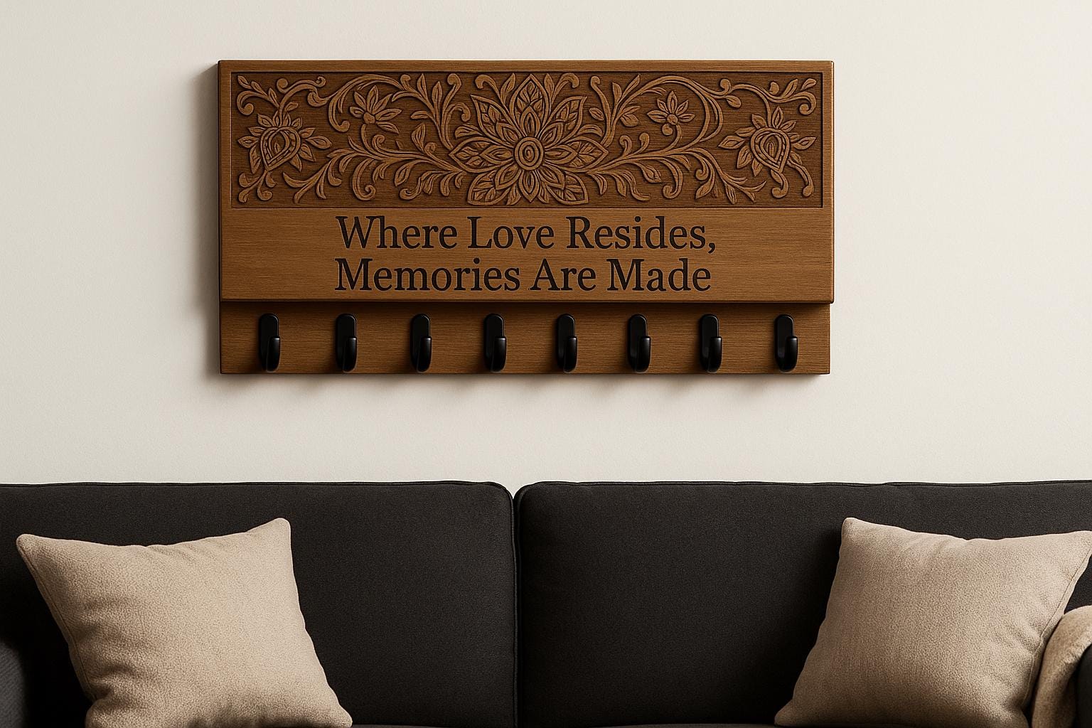 Wooden Wall Hook Rack - Text Engraving 18x6"