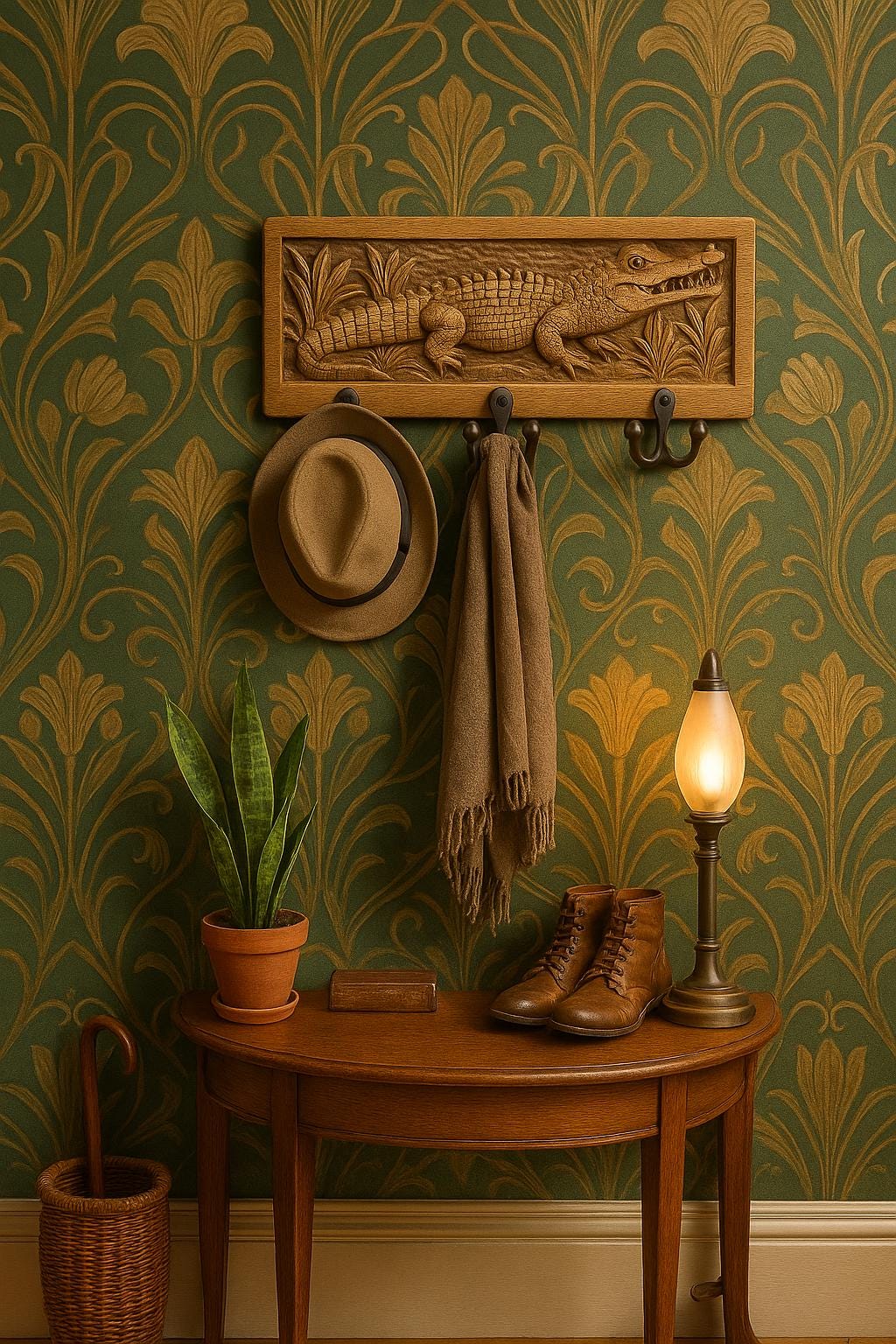 Wooden Wall Key Holder - 6 Hooks Crocodile